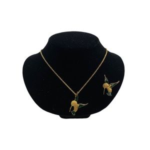 Vintage Hummingbird Necklace and Brooch Set